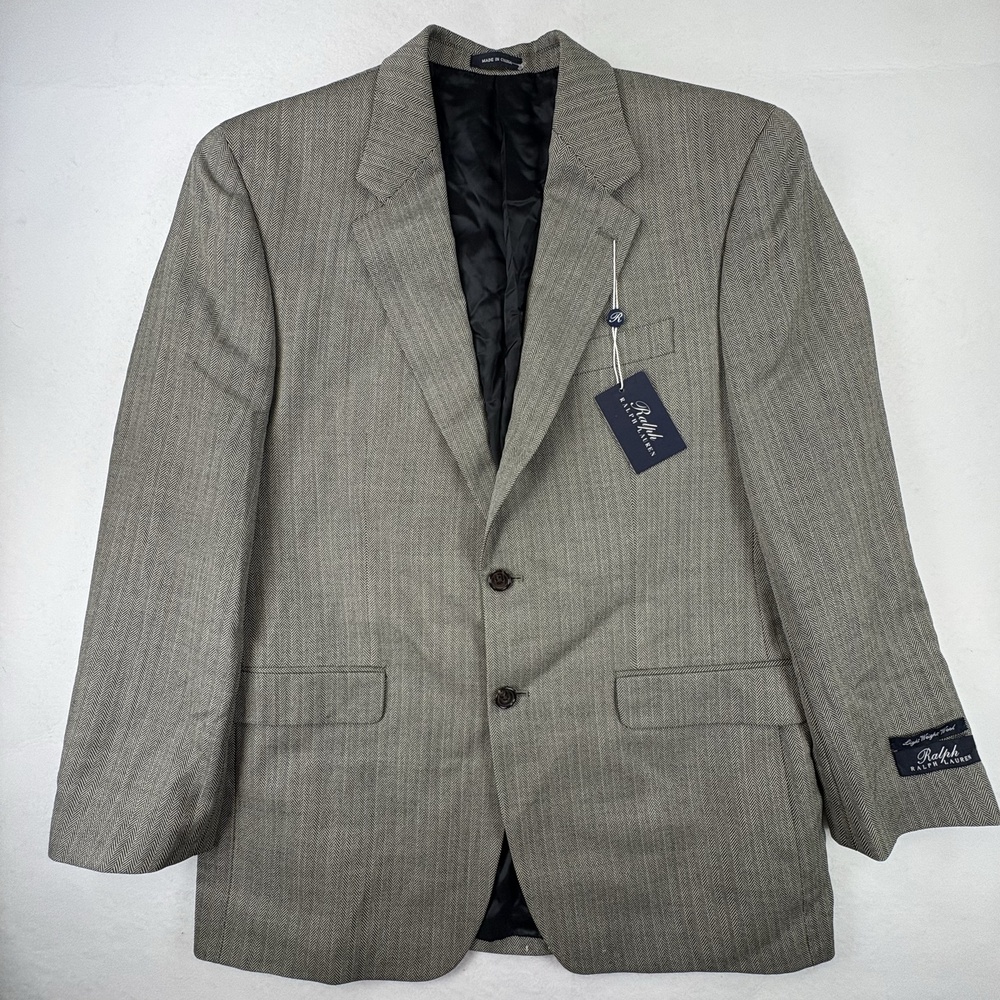 Ralph Ralph Lauren Blazer Mens 41R Gray Herringbone Wool Sport Coat 2 Button